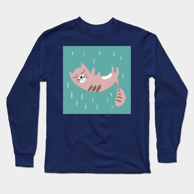 Cat cartoons falling on sky Long Sleeve T-Shirt by Tjstudio